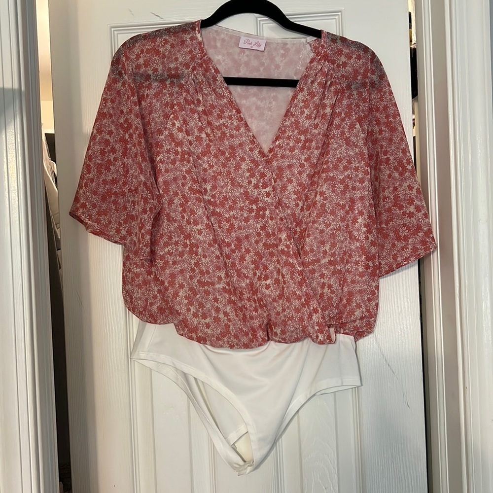 Pink Lily floral body suit top